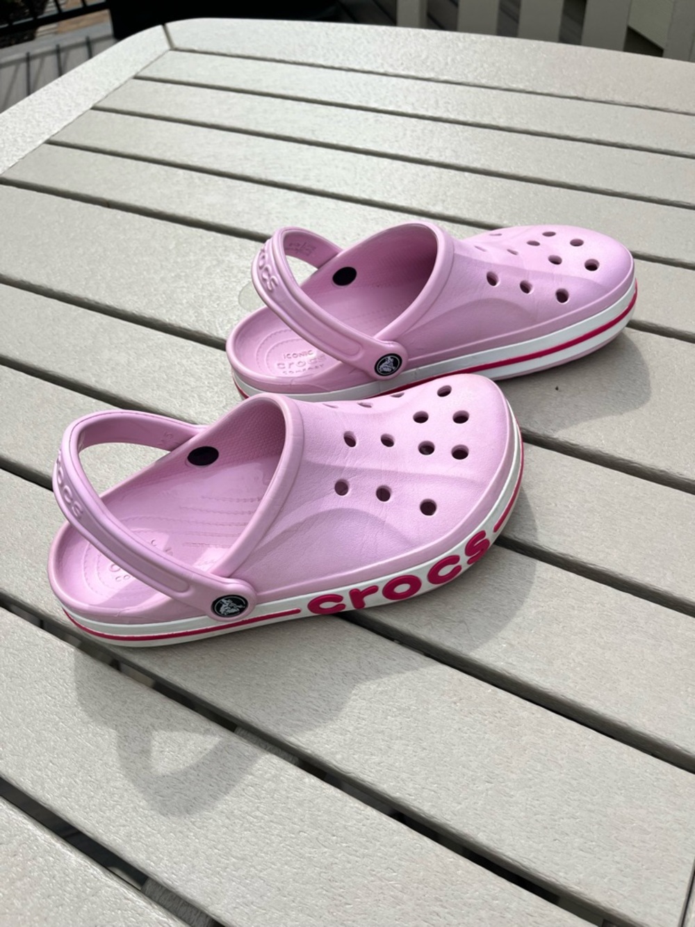 Crocs Unisex-Adult Bayaband Clogs in the color Ballerina Pink/Candy Pink W 7 M 5
